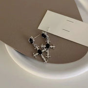 Cross Black Drill Jewel Earrings