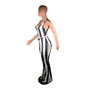 Striped Halter V-neck jumpsuit