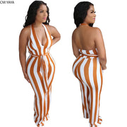 Striped Halter V-neck jumpsuit