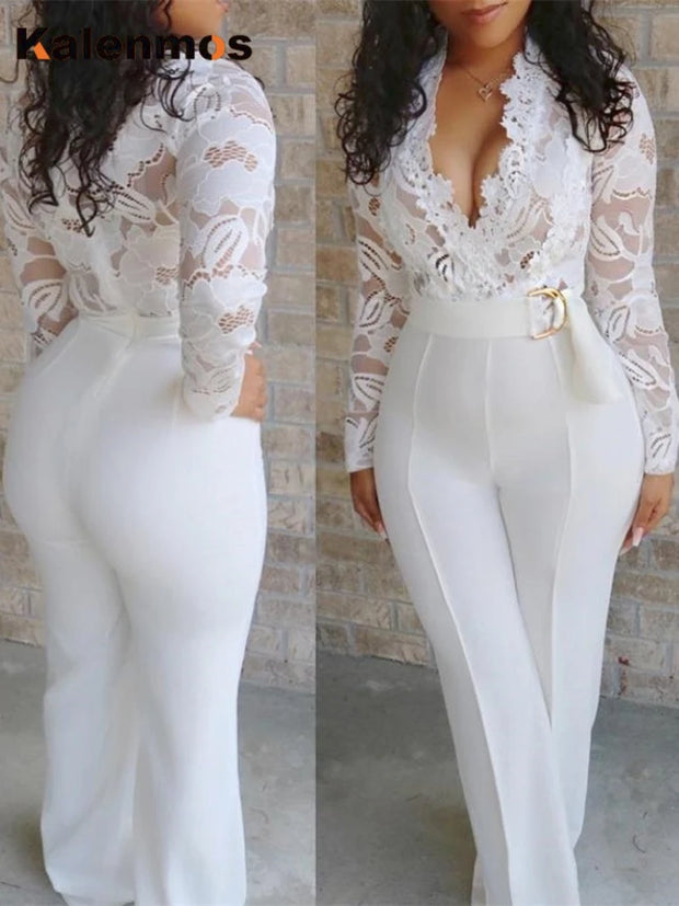 Women White Party Lace Rompers Bodysuit